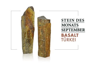 Drei verschiedene Felsen des Steins des Monats September: Basalt aus der Türkei